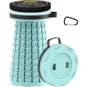 ALEVMOOM Upgraded Portable Collapsible Stool with Cushion, Telescoping Folding Stool for Adults, Lightweight Yet More Sturdy Capacity 600 lbs for Camping Fishing Hiking BBQ (10.2x10.2x18.1", Lake Green)