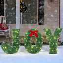 ATDAWN 3 Piece Outdoor Joy Christmas Decoration, Lighted Joy Yard Display Set, Joy Yard Sign for Christmas Indoor Lawn Decor, Green