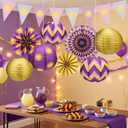 17 Pcs Purple Sun Party Decorations Purple Sun Flag Banner Bunting Garland Hanging Paper Lanterns Paper Fans for Birthday Wedding Baby Shower Party Lavender Photo Props
