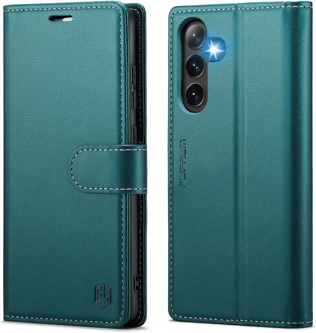 Wallet Case for Samsung Galaxy S25 Plus/S25+, RFID Blocking Credit Card Holder, PU Leather Folio Flip Kickstand Protective Shockproof Cover for Galaxy S25 Plus (Bluegreen)