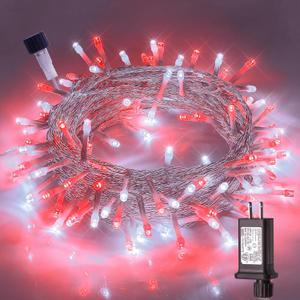 Hopolon 33FT 100 Led String Lights Indoor Outdoor,Red and White Christmas Lights Clear Wire,Connectable Waterproof Twinkle Fairy Light Plug in for Tree Valentines Day Bedroom Wedding,100 LED,Red White