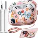 Inesore for AirPods Pro 2nd Generation Case Cover with Lock, Flowers Cute AirPod Pro 2 Case Hard iPod Pro Cases for Women Girls with Cleaner Kit for AirPod Pro Cases (2023 USB-C /2022/2019) - Pink