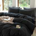 Striped Duvet Cover Set Full Size 3 Piece 100% Washed Cotton Linen Feel Bedding Comfy Breathable Modern Farmhouse (Full, Double Stripe-Black/White)