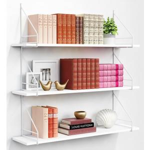 Harwaya White Floating Book Shelves for Wall 36 Inches Long Set of 3, Decorative Wall Bookshelf for Bedroom Living Room Home Office, Large Wall Storage Shelving for Kitchen Laundry Room Closet (White)