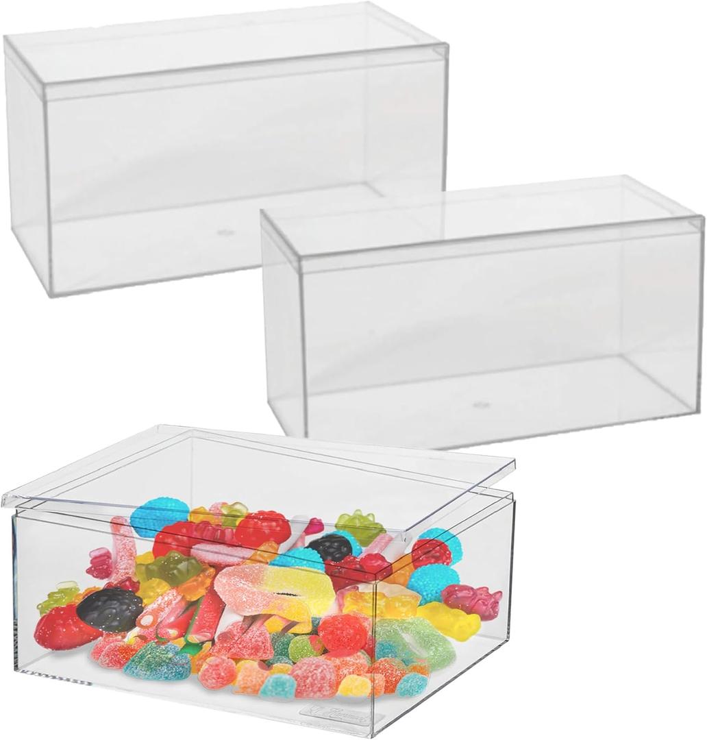 Hammont Rectangle Acrylic Box - Shelf Organizer Bins - Clear Storage Containers - Candy Party Favors | Bathroom Storage | Makeup Cosmetic Organization | Wide: 8"x4"x4" (3 Pack)
