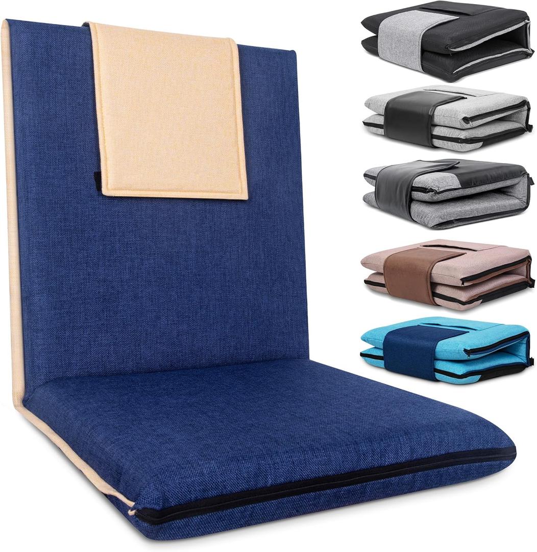 Floor Chair with Back Support Foldable Meditation Seat, Blue, Regular