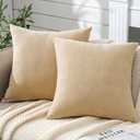 GAWAMAY Decorative Throw Pillow Covers 16x16 Inch Set of 2, Super Soft Chenille Square Pillows Farmhouse Fall Pillowcase for Living Room Bedroom Sofa Couch Cushion Cover Beige 40x40cm (No Insert)