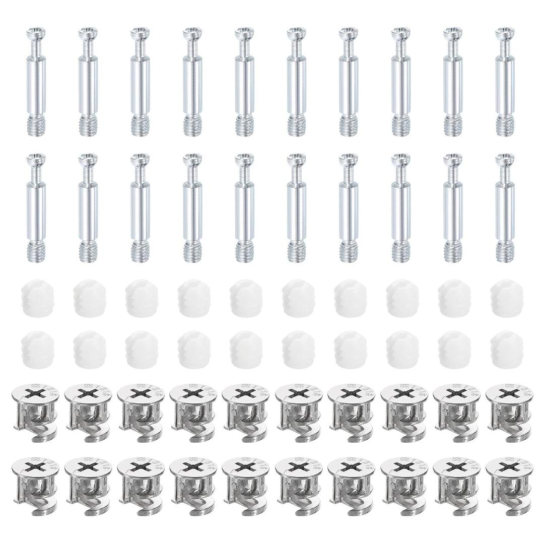 uxcell 20Set 15x14mm Furniture Cam Lock Fitting with 5.8x35mm Dowel Fasteners, 3-in-1 Metal Furniture Board Connecting Screws Bolts Assortment Kit for Cabinets Chairs Drawer