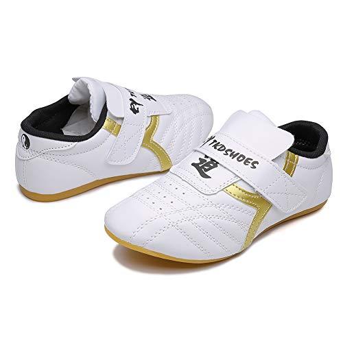 Art Taekwondo Shoes Light Weight Boxing Karate Kung Fu Tai Chi Sneakers,2 M US Little Kid White