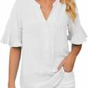 Womens Business Casual Tops Summer V Neck 3/4 Ruffle Sleeve T Shirts Dressy Casual Tunic Blouse, M, White