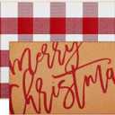 Tinideya 2 Pcs Christmas Door Mat Xmas Welcome Non Slip Coir Mats Merry Christmas Red White Buffalo Plaid Floor Layering Doormats Seasonal for Front Porch Entryway Decor(Red White Buffalo)