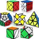 Speed Cube Set, Puzzle Cube Bundle with Axis, Fisher, Ivy, Windmill, Skew, Megaminx and Pyramid Cubes, Smooth Magic Cubes Collection for Kids Teens & Adults (7 Pack)