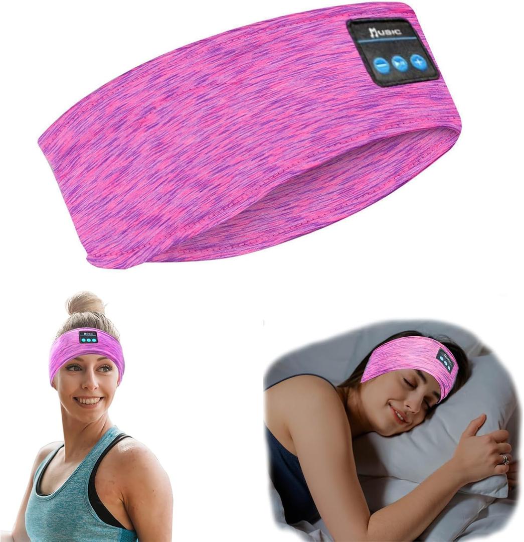 Bluetooth Headband for Sleeping Side Sleepers - Wireless Adjustable Headphones for Women (Rose Red)