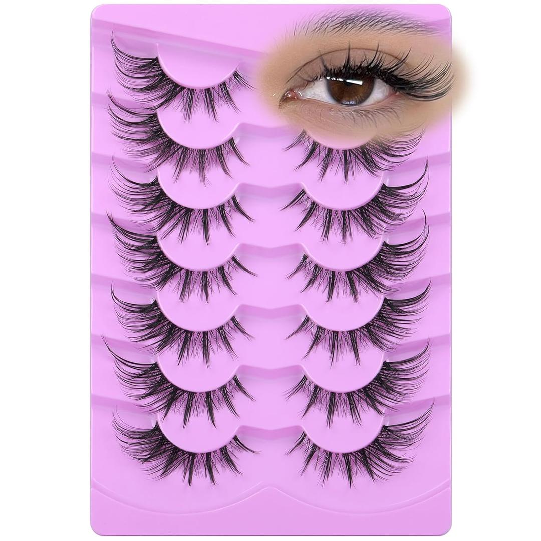 ALICE Manga Lashes Fox Eye False Clear Band Cat Wispy Anime Eyelashes Spiky Cosplay Fake Eye Lashes 7 Pairs Pack