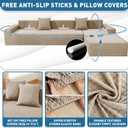 ZNSAYOTX Sectional Couch Covers, Stretch Jacquard Slipcovers with Elastic Bottom for L-Shape Sectional Sofa, 2 Pcs Pet Friendly Modular Sofa Protector (3 Seat Couch + 3 Seat Chaise, Khaki)