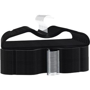 Velvet Short Neck Hangers - Heavy-Duty, Non-Slip Felt Surface, Space-Saving Design with Anti-Slip Grooves & Shoulder Shape, 360 Rotating Hooks, Durable for Coats, Shirt& Dresses (30, Black A)