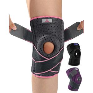 ABYON Adjustable Knee Brace for Meniscus Tear - Maximum Knee Support for Men and Women with Dual Side Stabilizers & Crossed Compression Straps for ACL, MCL, LCL, Patella Injury and Post-Surgery Recovery - Please Check Sizing Video Before Buying (2X-Large/3X-Large (Pack of 1), Gray-pink)