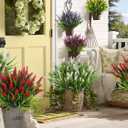 RECUTMS Fake Grass Plant,Fake Plants Outdoor, Artificial Grass, UV Resistant Fake Bushes Plastic Artificial Greenery Shrubs, Faux Greenery for House Garden Patio Front Porch Indoor Decor(Red)