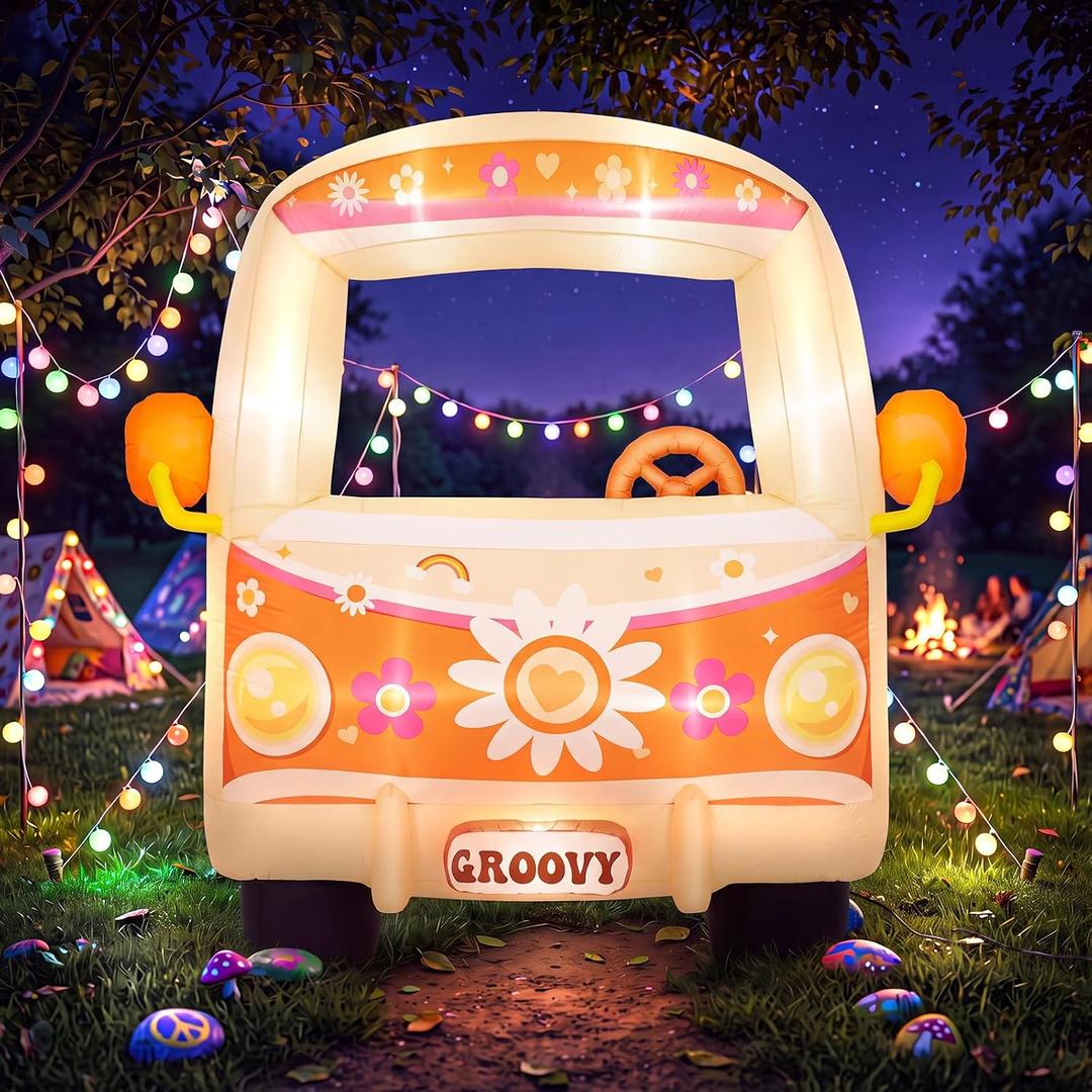 Soulchen 6FT Inflatable Hippie Bus Photo Booth Groovy 60s 70s Decoration
