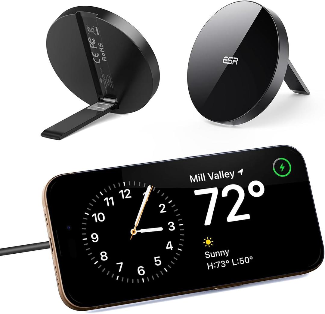 ESR for Magsafe Charger with Kickstand, iPhone Wireless Charger, Charging Pad for iPhone 16/15/14/13/12, AirPods 4/3/Pro/Pro 2, Galaxy S25 Strong Magnetic Charger Pad with 5 ft Removable Cable,Black