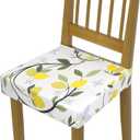 Chair Seat Covers Dining Room Set of 6,Soft Printed Patterned Stretch Non Slip Removable Washable Dining Seat Cover Protector Cover for Home Hotel Banquet Wedding Party (Yellow Lemon Light Blue Flower