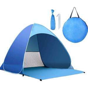 Pop Up Beach Tent for 3-4 Person UPF 50+ UV Sun Protection Beach Shade Pop Up Sun Shelter with Carry Bag and Tent Stakes for Beach, Park, Camping (X-Large)