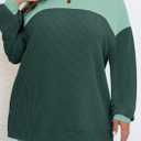 Womens Plus Size Sweatshirt Color Block Side Split Long Sleeve Crewneck Casual Loose Pullover Shirt Top (XXXL)