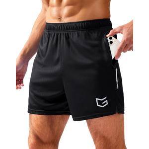 G Gradual Men's Gym Shorts 5"/ 7"/ 10" with Zipper Pockets Basketball Athletic Mesh Quick Dry Shorts for Workout Running Tennis (5 inch, Black, Small)