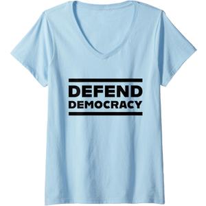 Womens Defend Democracy V-Neck T-Shirt, M