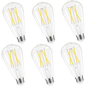 Dimmable Edison Bulbs, 4000K Daylight White, 6W Equivalent to 60 watt E26 LED Bulb, ST58 Vintage Light Bulbs, 600LM, 90+ CRI, E26 Base, Clear Glass, 6 Pack