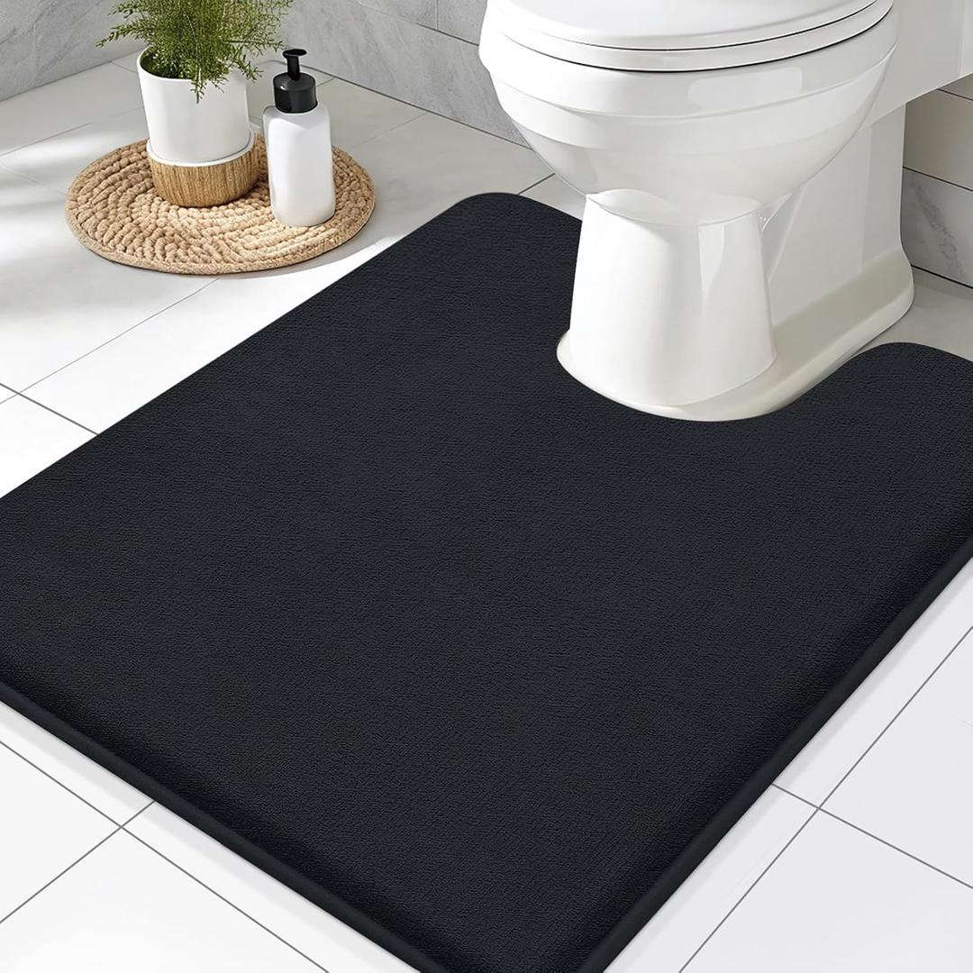 Smiry Memory Foam Toilet Rugs U-Shaped 24x20, Extra Soft Absorbent Non-Slip Contour Bathroom Rugs, Machine Washable Bath Mats for Toilet, Black