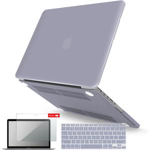 IBENZER Compatible with MacBook Pro 15 Inch Case 2015 2014 2013 2012 A1398, Hard Shell Case & Keyboard Cover & Screen Protector for Old Version Apple Mac Retina 15, Lavender Gray, R15LVGY+2