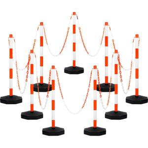 9 Packs Traffic Delineator Post Cone with Base, Traffic Cones Safety Cones Caution Cones Plastic Stanchion Chain Safety Barriers with 6.6 Feet Link Chain and S Hooks for Parking Lot (Orange)