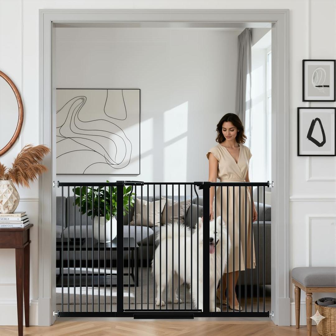 41" Extra Tall Dog Gate for Doorways Stairs, 60.3-65.7 in in Wide Baby Gates Walk Thru, No Drill Long Pet Gate for Doggie Puppy, Auto Close Large Child Safety Gate with Door Indoor, Black
