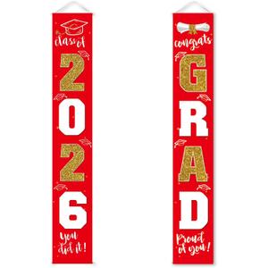 Graduation Decorations 2026 Banner Porch Sign Red Gold for Class of 2026 Graduates Party Supplies
