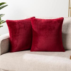 PAVILIA Maroon Red Throw Pillow Covers 18x18 Set of 2, Decorative Pillow Cases for Bed Sofa Couch, Boho Aesthetic Accent Decor Cushion Bedroom Living Room, Velvet Square Euro Sham Covers, Burgundy Red