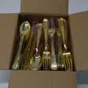Liacere 200Pcs Gold Plastic Silverware-Gold Plastic Cutlery - Disposable Silverware include 100 Forks 50 Spoons 50 Knives Perfect for Parties&Weddings&Restaurants&Thanksgiving&Fall Decor