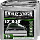 Extra Heavy Duty Tarp 12x16 Ft, 16 Mil Thick Waterproof Poly Tarps Cover UV Resistant, Rip & Tear Proof with Metal Grommets Every 20 Inches (Silver/Green)