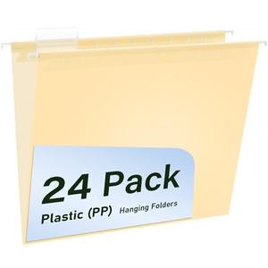 WORPSON Plastic Hanging File Folders, 24 Pack Manila Hanging Folders，Letter Size with 1/5-Cut Tabs, Strong for Bulk Files, Documents and Paper, Office & Home Filing