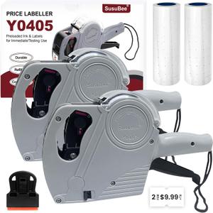 2 Pack Price Gun - 1 Line Label Pricing Gun with 10,000pcs White Labels Handheld Date Code Prices Labels Maker with Pre-Loaded Inks & Label Remover for Retails, Yard Sales, Groceries, Supermarket