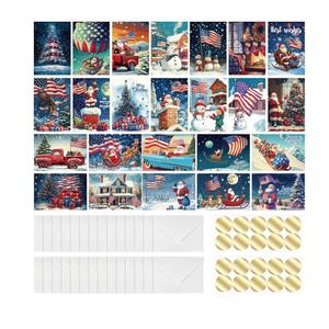 24 Set Patriotic Christmas Cards with Envelopes Stickers Bulk American Flag Santa Greeting Card Patriotic New Years Postcards for Xmas Holiday Supplies