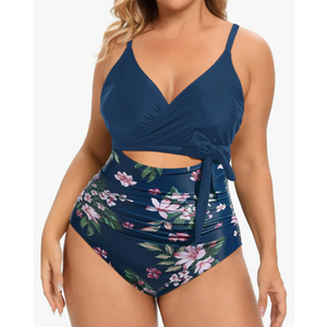Daci Plus Size One Piece Swimsuit - Tummy Control Bathing Suit for Women Cutout Swimwear 16W, Blue Floral 