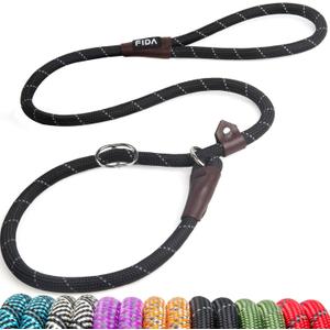 Fida Slip Leads for Dogs, 4 FT x 1/2" Heavy Duty Comfortable Strong Rope Leash for Large, Medium Dogs, No Pull Pet Training Leash with Highly Reflective, Black
