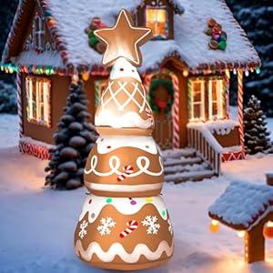 Honoson 7 ft Tall Christmas Inflatables Gingerbread Tree Decorations Outdoor Blow up Christmas Tree Yard Decor with Build-in LED Lights Gingerbread Decor for Xmas Holiday Party Indoor Garden Patio