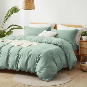 Twin Size Duvet Cover - 2 Piece Bedding Set (1 Duvet Cover & 1 Pillow Sham) Soft Double Brushed Comforter Cover w/Zipper Closure & Corner Ties - No Comforter (90" X 68", Sage Green)