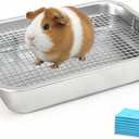 Stainless Steel Guinea Pig Litter Box with Raised Grid,Small Animal Litter Box for Rat,Rhinchilla,Ferret,Toilet Potty Training Pan for Cage (Medium)