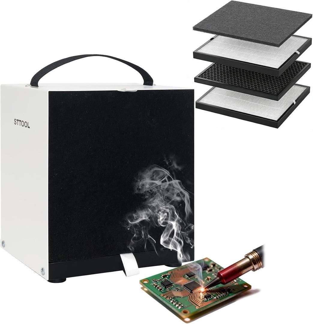 Upgraded Solder Fume Extractor, Low-Power Smoke Air Purifier, Solder Smoke Fume Extractor with 4-Layer Filtration, Portable Smoke Absorber Remover & DIY Work Fan for Soldering Station