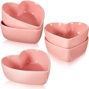 Skylety 4 Pcs Heart Shaped Bowls 5. 5" l x 5. 7" w x 2" h Valentine Ceramic Dessert Bowls Salad Kitchenware Cooking Gifts for Serving Dipping Seasoning Wedding Anniversary(Pink)