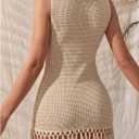 Verdusa Women's Boho Beach Dress Tassel Textured Crochet Summer Cover Up Sleeveless Tank Dresses Vacation Outfits (Beige, L)