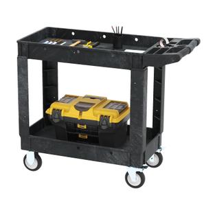DWVO Utility Service Cart on Wheels, 550 lbs Capacity, 40 x 17 Inch Rolling Work Carts with Wheels, 2 Shelf Heavy Duty Plastic Cart Suitable for Warehouse, Garage, School & Office, Cleaning, Black